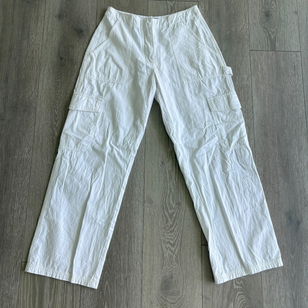 White Fox Mens White Mid Rise Flat Front Straight Leg Comfort Cargo Pants Size S